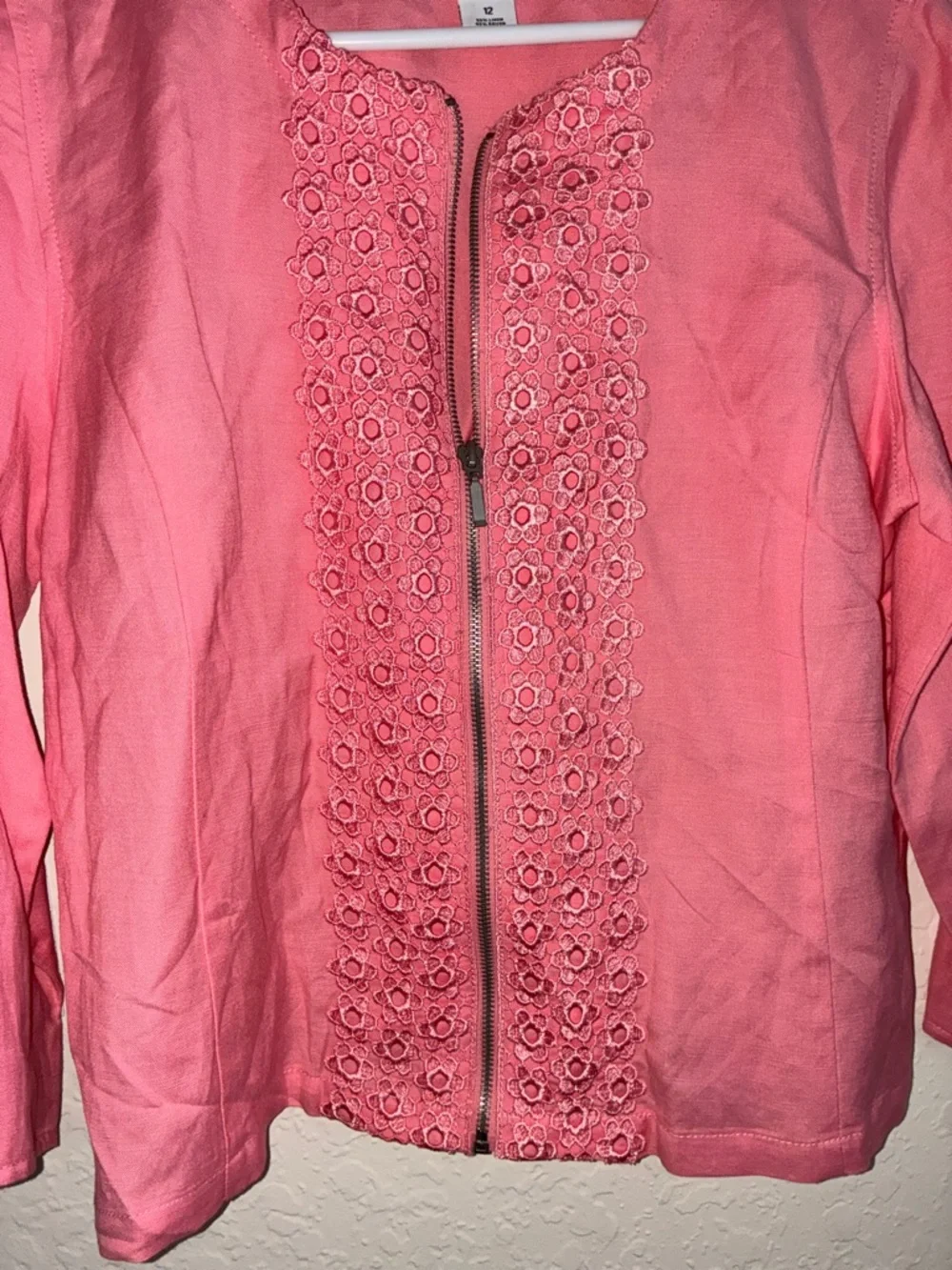 Ruby Rd.  Zip-Up Cardigan with Floral Lace Panel - Picture 6 of 13
